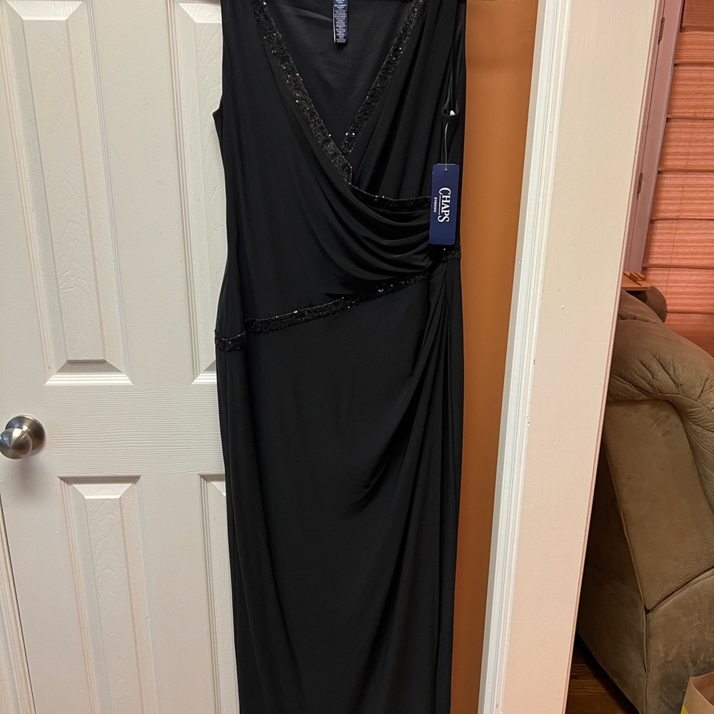 Chaps Black Evening Dress with Sequin Detail